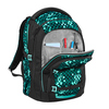 Schulrucksack COOCAZOO PORTER Pixel Blox in geöffneter Ansicht mit Inhalt und Dekoration.
