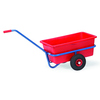 Leichter Handwagen mit blauer Stahlrohrstruktur und roter Kunststoffmulde, einfache Selbstmontage.