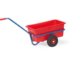 Handwagen aus Stahlrohr mit roter Kunststoffmulde und pannensicheren Rädern.