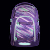 Schulrucksack MATE von COOCAZOO in lila mit diagonalen Streifen und verschiedenen Fächern.