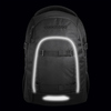 Schwarzer Schulrucksack mit reflektierenden Elementen und verstellbaren Gurtbändern.