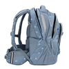 Schulrucksack COOCAZOO MATE in hellblau mit floralem Design, seitliche Ansicht, offen.