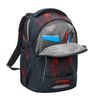 Schulrucksack MATE in Broken Black mit geöffnetem Hauptfach und Schreibutensilien sichtbar.