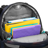 Innensicht eines COOCAZOO Schulrucksack MATE mit bunten Aktenmappen und Fächern zur Aufbewahrung.