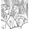 Detailreiche schwarz-weiße Illustration aus dem Harry Potter Ausmalbuch mit zwei Charakteren.