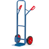 Stahlrohr-Sackkarre mit rotem Griff, stabiler Schaufel und Kunststoffrädern.