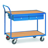 Leichter Werkstattwagen mit zwei Schubladen und ergonomischem Schiebegriff, aus Stahlrohr.