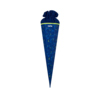 Blaue Schultüte mit geometrischem Muster und geschmückt mit einem praktischen Zugband oben.
