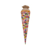 Bunte Schultüte in Cone-Form mit floralem Muster und beigefarbener Kordel.