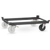Transportroller mit robustem Rahmen und drei Lenkrollen, zwei davon mit Totalfeststeller.