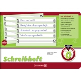 Schreiblernheft im Format DIN A5 quer mit vorgedruckten Schreiblinien auf dem Umschlag.