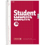 Kariertes A4 Collegeblock mit Rand, spiralgebunden und Ausreißhilfe, in roter Farbe.