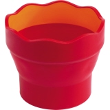 Roter Pinselbecher mit Wellenrand und orangefarbener Innenseite, geeignet für Wasser und Stifte.