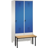 C+P Kleiderspind Evolo 2 Abteile mit vorgebauter Sitzbank 800 x 1.850 x 815 mm (B x H x T) lichtgrau