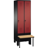 C+P Kleiderspind Evolo 2 Abteile mit vorgebauter Sitzbank 600 x 1.850 x 815 mm (B x H x T) schwarzgrau
