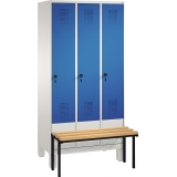 C+P Kleiderspind Evolo 3 Abteile mit vorgebauter Sitzbank 900 x 1.850 x 815 mm (B x H x T) lichtgrau