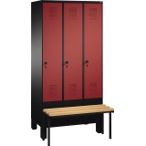 C+P Kleiderspind Evolo 3 Abteile mit vorgebauter Sitzbank 900 x 1.850 x 815 mm (B x H x T) schwarzgrau