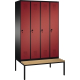 C+P Kleiderspind Evolo 4 Abteile mit untergebauter Sitzbank 1.200 x 2.090 x 815 mm (B x H x T) schwarzgrau