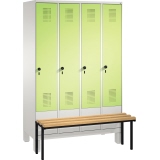 C+P Kleiderspind Evolo 4 Abteile mit vorgebauter Sitzbank 1.200 x 1.850 x 815 mm (B x H x T) lichtgrau