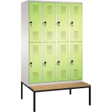 C+P Kleiderspind Evolo mit untergebauter Sitzbank 1.200 x 2.090 x 815 mm (B x H x T) 8 Fächer lichtgrau