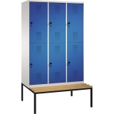 C+P Kleiderspind Evolo mit untergebauter Sitzbank 1.200 x 2.090 x 815 mm (B x H x T) 6 Fächer lichtgrau