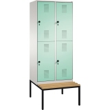 C+P Kleiderspind Evolo mit untergebauter Sitzbank 800 x 2.090 x 815 mm (B x H x T) 4 Fächer lichtgrau
