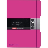 Pinker Notizbuchdeckel mit Klappverschluss und Sichtfenster für ein Austausch-Cover.