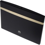 Schwarzer Huawei Router B525s mit rechteckigem Design und goldfarbener Leiste für Indikatoren.