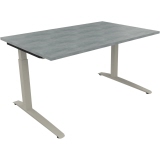 Schreibtisch all in one 1.400 x 650-850 x 900 mm (B x H x T) Flachkufe Quadratrohr beton hell