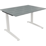 Schreibtisch all in one 1.600 x 650-850 x 700 mm (B x H x T) Flachkufe Quadratrohr beton hell