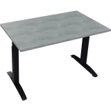 Schreibtisch all in one 1.200 x 650-850 x 700 mm (B x H x T) Flachkufe Quadratrohr beton hell
