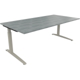 Schreibtisch all in one 2.000 x 650-850 x 1.000 mm (B x H x T) Flachkufe Quadratrohr beton hell