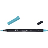 Aquarellierbarer Pinselstift mit zwei Spitzen in der Farbe process blue, Kappe abgenommen.