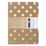 Notizheft im DIN A5 Format mit punktkariertem Design und elastischem Band.