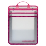Heftbox mit mehreren Fächern in pink-transparentem Design und Tragegriff.