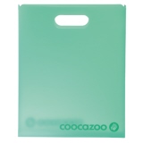 Frontalansicht einer mintgrünen Heftbox mit Tragegriffen und Logo.