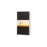 Schwarzes Moleskine Notizheft Cahier L mit Pappdeckel und sichtbarem Etikett.