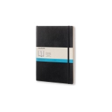 Schwarzes Moleskine Notizbuch Classic Softcover XL mit punktiertem Papier und Papierbanderole.
