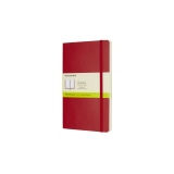 Scharlachrotes Moleskine-Notizbuch Classic Softcover L mit blanko Seiten und Papierbanderole.