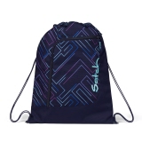 Lila Sportbeutel mit geometrischem Muster und Reißverschlussfronttasche.