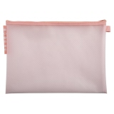 Transparente, pastellfarbene Hülle mit Reißverschluss in DIN A4 Größe.