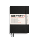 Schwarzes, liniertes Notizbuch im A5-Format mit Inhaltsverzeichnis und zwei Lesezeichenbändern.