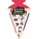 Kratzelbuch in Schultütenform mit bunten Motiven und einem Stift zum Kratzeln und Malen.