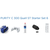 Filterkartusche und Zubehör für das BRITA PURITY C300 Quell Set 6 auf weißem Hintergrund.