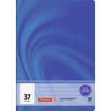 Liniertes Schulheft im Format DIN A4 mit blauer Covergestaltung und Rand auf der linken Seite.