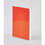 Neon orange Notizbuch mit hochglänzendem Cover und minimalistischem Design.