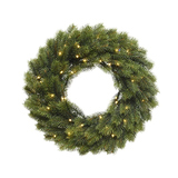 Künstlicher Weihnachtskranz mit integrierten Lichtern in runder Form.