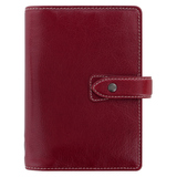 Rotes Organizer-Case aus weichem Büffelleder mit Kontrastnähten und einem Druckknopfverschluss.