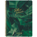 Grüner Schülerkalender 2025/2026 mit Schriftzug "Better future" und Blattdesign auf dem Cover.