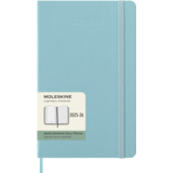 Blaues Moleskine Buchkalender-DIN A5 für Juli 2025 bis Dezember 2026 mit Gummiband.
